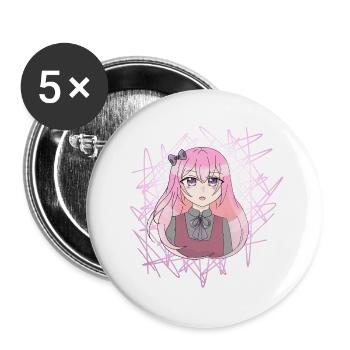 Fille manga - Lot de 5 grands badges (56 mm) - blanc - Devant