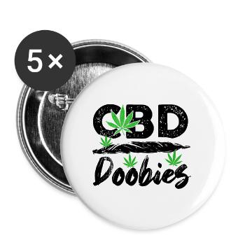 CBD Cannabis | Legal Medizin Öl Tee Geschenkideen - Buttons groß 56 mm (5er Pack) - Weiß - Vorne