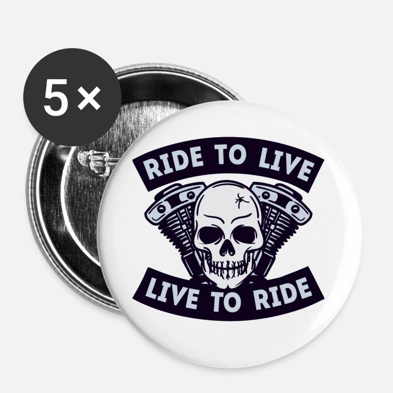 Motorcycles skull motorcycle biker statement - Buttons large 2.2''/56 mm (5-pack) - white