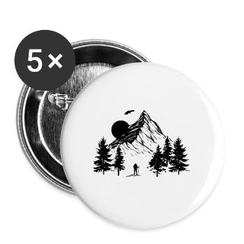 Wandern T-Shirts I Wanderung Wanderer Geschenk - Buttons groß 56 mm (5er Pack) - Weiß - Vorne