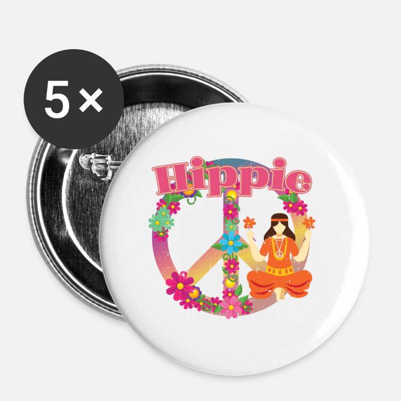 Hippie outfit | Hippies 60s peace gift ideas - Buttons large 2.2''/56 mm (5-pack) - white