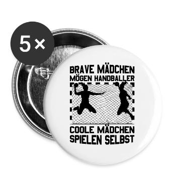 Handball Mädchen | Handballspielen Team Geschenke - Buttons groß 56 mm (5er Pack) - Weiß - Vorne
