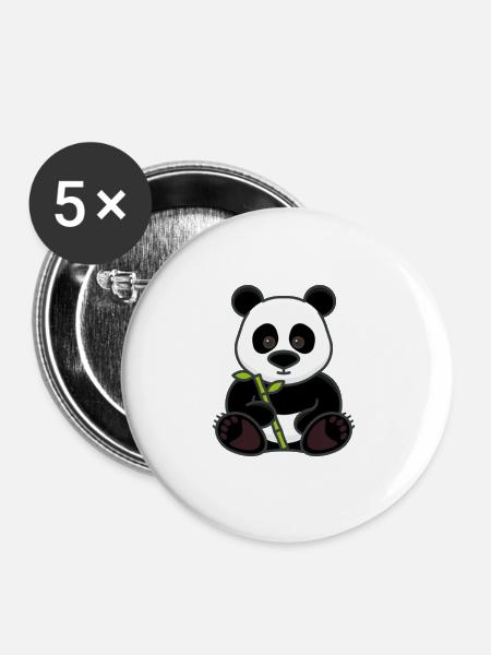 Panda mit Bambus - Buttons groß 56 mm (5er Pack) - Weiß