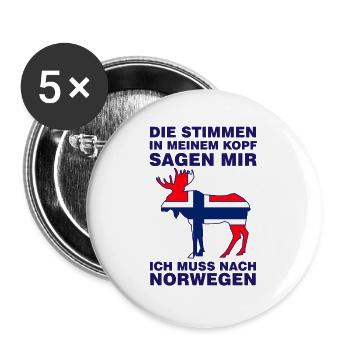 Ich muss nach Norwegen Urlaub Camping Wohnmobil - Buttons groß 56 mm (5er Pack) - Weiß - Vorne