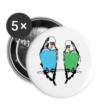 Couple de perruche mignon - Lot de 5 grands badges (56 mm) - blanc - Devant