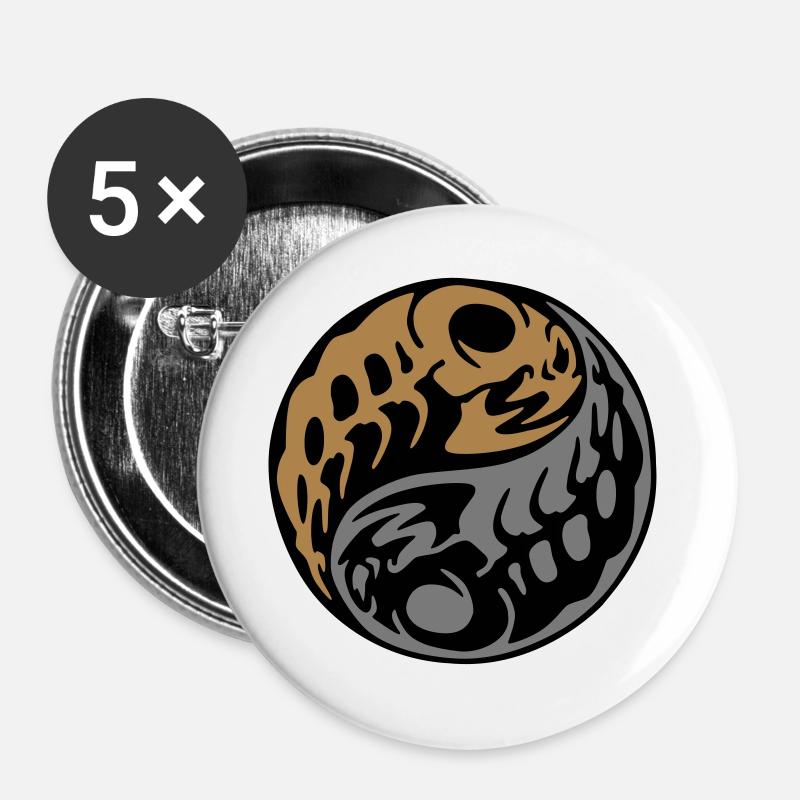 fish skeleton yin yang - Buttons large 2.2''/56 mm (5-pack) - white