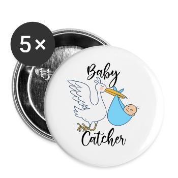 Midwife stork | Birth attendant profession gift - Buttons large 2.2''/56 mm (5-pack) - white - Front