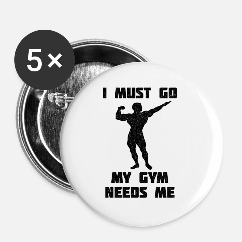 Funny gym shirt - Buttons large 2.2''/56 mm (5-pack) - white