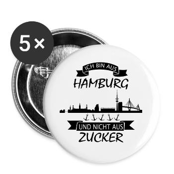 Ich bin aus Hamburg und nicht aus Zucker Hamburger - Buttons groß 56 mm (5er Pack) - Weiß - Vorne