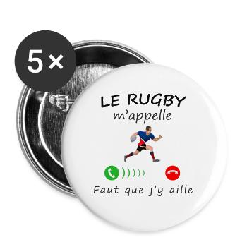 Le rugby m'appelle - Lot de 5 grands badges (56 mm) - blanc - Devant