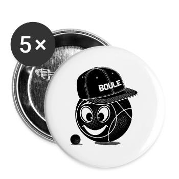 Boule boules Smile Cap Petanque Sport Pétanque game - Lot de 5 grands badges (56 mm) - blanc - Devant