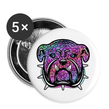 Hundekunst mit bunter Hundeliebe - bunter Hund - Buttons groß 56 mm (5er Pack) - Weiß - Vorne