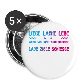 Liebe Lache Lebe lustiger Spruch - Buttons groß 56 mm (5er Pack) - Weiß - Vorne
