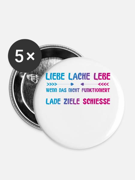 Liebe Lache Lebe lustiger Spruch - Buttons groß 56 mm (5er Pack) - Weiß