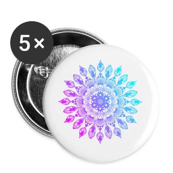 Mandala flower pink purple turquoise - Buttons large 2.2''/56 mm (5-pack) - white - Front