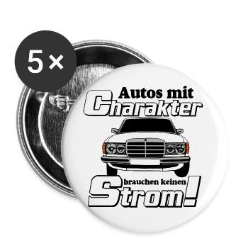 MB W123 , Kult , Autos mit Charakter ...(25) - Buttons groß 56 mm (5er Pack) - Weiß - Vorne