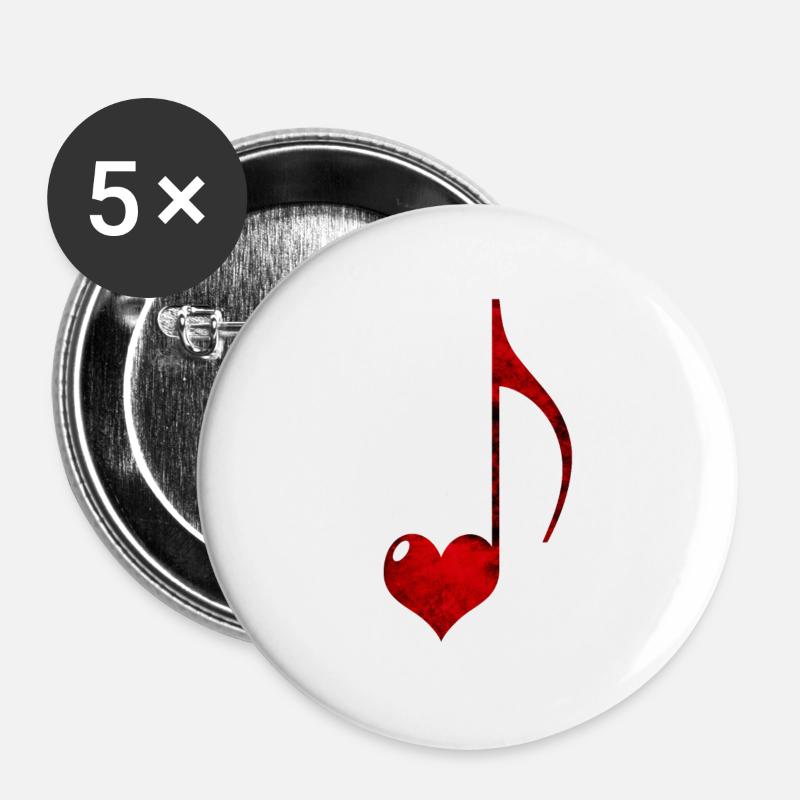 Red Heart and Musical Note Illustration - Buttons large 2.2''/56 mm (5-pack) - white
