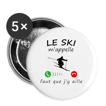 le ski m'appelle de la collection "appel" - Lot de 5 grands badges (56 mm) - blanc - Devant