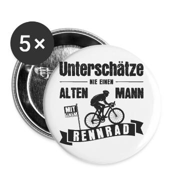 Unterschätze nie einen alten Mann mit Rennrad Bike - Buttons groß 56 mm (5er Pack) - Weiß - Vorne