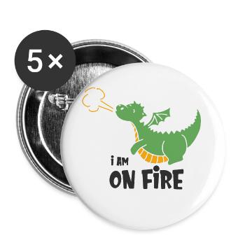 Humorvoller Feuerdrache für Kinder - Buttons groß 56 mm (5er Pack) - Weiß - Vorne