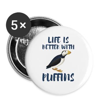Life is better with Puffins Atlantic Puffin Puffin - Buttons large 2.2''/56 mm (5-pack) - white - Front