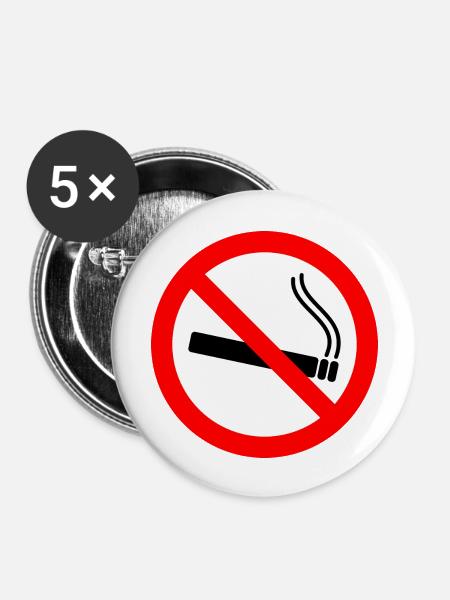 Rauchen verboten Schild - Buttons groß 56 mm (5er Pack) - Weiß