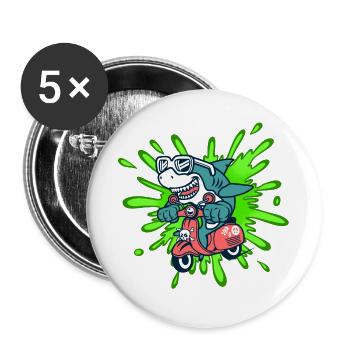 Hai lustig Mofa Moped Roller Comic - Buttons groß 56 mm (5er Pack) - Weiß - Vorne