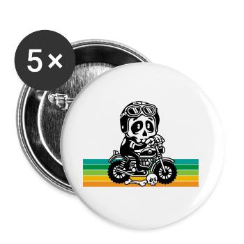 Moto crâne - Lot de 5 grands badges (56 mm) - blanc - Devant