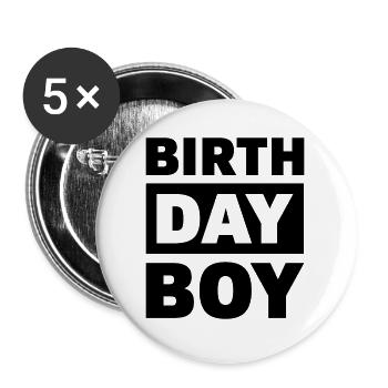 Birthday Boy Geburtstag Geschenk - Buttons groß 56 mm (5er Pack) - Weiß - Vorne