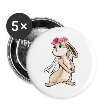 Hase Braut Schleier Hochzeit - Buttons groß 56 mm (5er Pack) - Weiß - Vorne