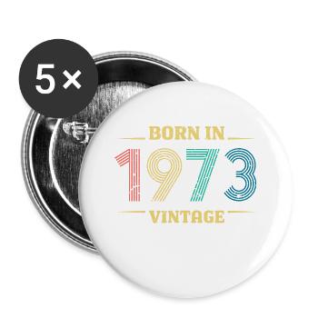 Geburtstag BORN IN 1973 VINTAGE - Buttons groß 56 mm (5er Pack) - Weiß - Vorne