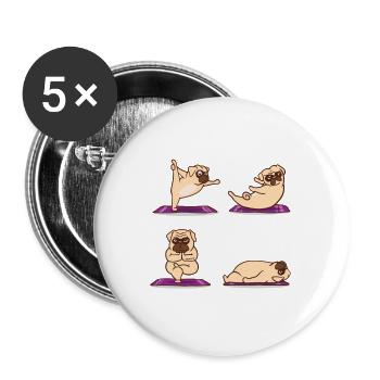 Yoga Pug | Cadeaux de cours de tapis de yoga sport Pilates - Lot de 5 grands badges (56 mm) - blanc - Devant