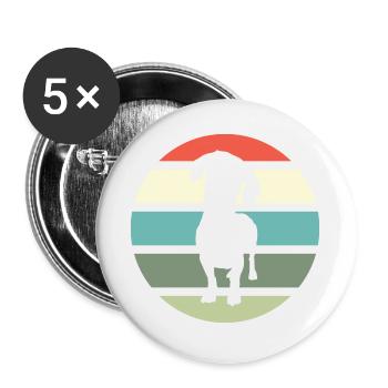 Dackel Dachshund Teckel Silhouette mit retro Sonne - Buttons groß 56 mm (5er Pack) - Weiß - Vorne