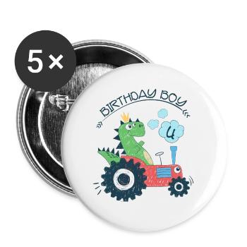Fourth birthday boy gift Dino 4th 4th - Buttons large 2.2''/56 mm (5-pack) - white - Front