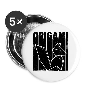 Fuchs Origami | Papier Falten Japanische Geschenke - Buttons groß 56 mm (5er Pack) - Weiß - Vorne