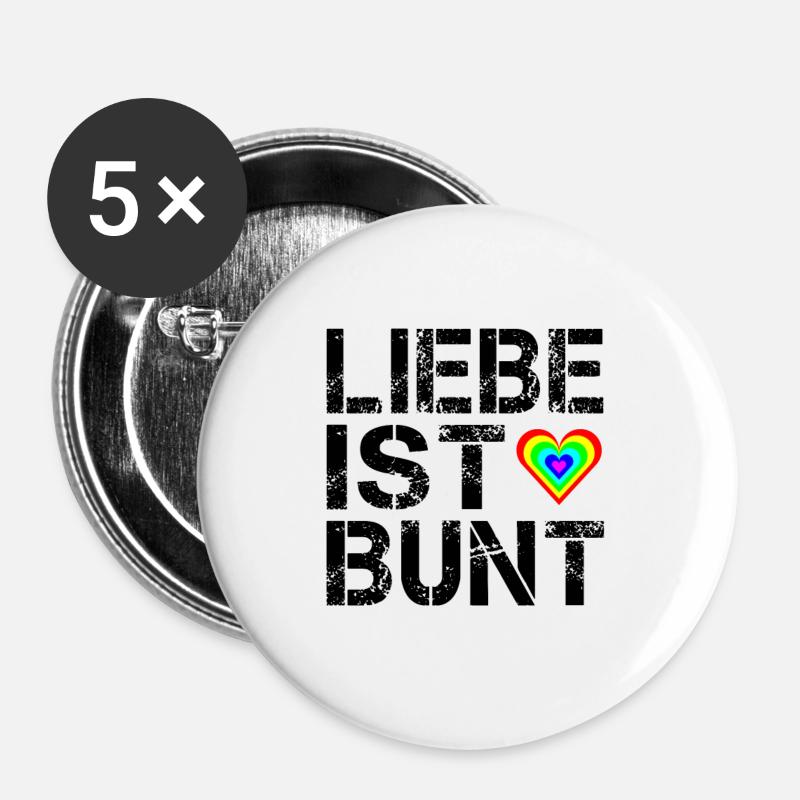 Liebe ist bunt. - Buttons groß 56 mm (5er Pack) - Weiß