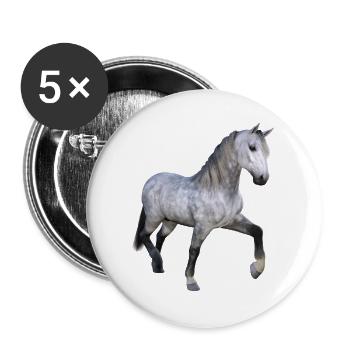Grauer Wildpferd im Galopp - Buttons groß 56 mm (5er Pack) - Weiß - Vorne