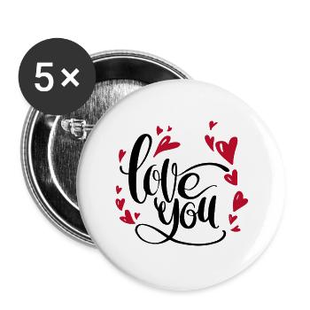 i love you | hearts | for couples - Buttons large 2.2''/56 mm (5-pack) - white - Front