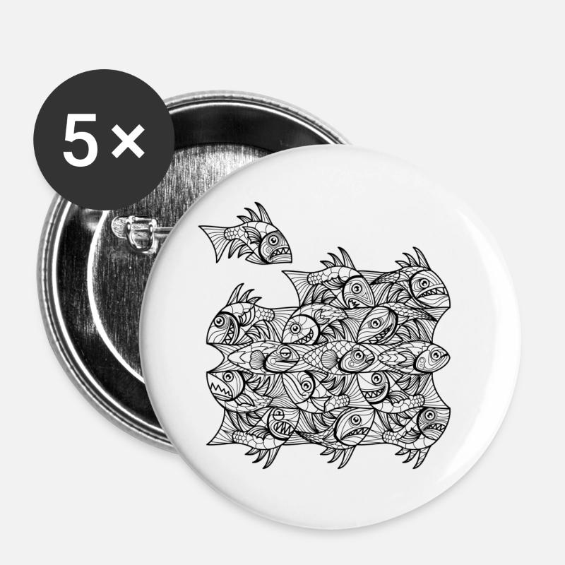 Escher Fish style I black and white - Buttons large 2.2''/56 mm (5-pack) - white