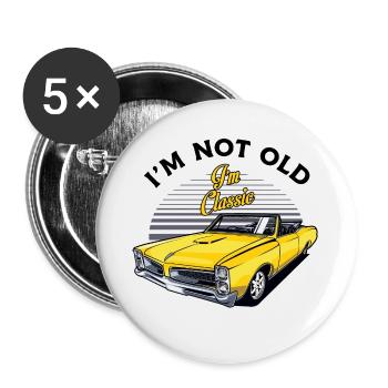 Old school vintage classic vintage car - Lot de 5 grands badges (56 mm) - blanc - Devant