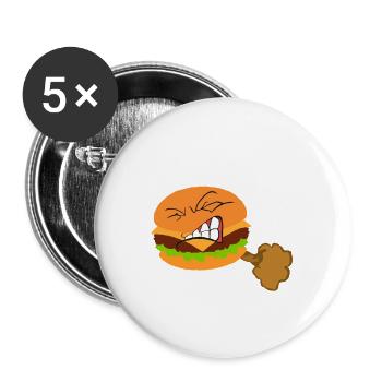 Burger Fast Food Pupsen Furzen Blähungen Geschenk - Buttons groß 56 mm (5er Pack) - Weiß - Vorne