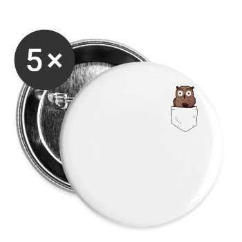 Eule in Tasche mit Kaffee Lustige Tiere - Buttons groß 56 mm (5er Pack) - Weiß - Vorne