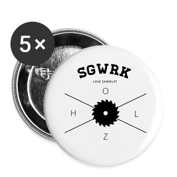 SGWRK / Sägewerk Schwarz - Buttons groß 56 mm (5er Pack) - Weiß - Vorne