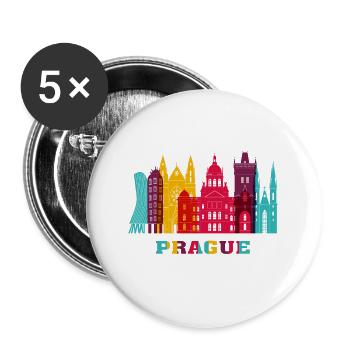Prager Stadt Skyline Czeck Wahrzeichen - Buttons groß 56 mm (5er Pack) - Weiß - Vorne