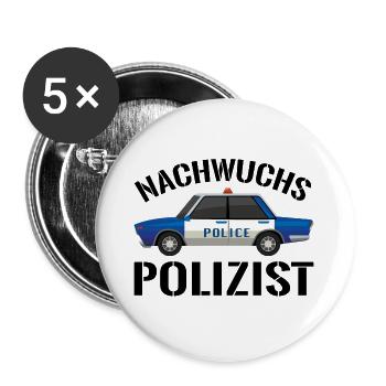Nachwuchs Polizist Kinder Sohn Polizei - Buttons groß 56 mm (5er Pack) - Weiß - Vorne