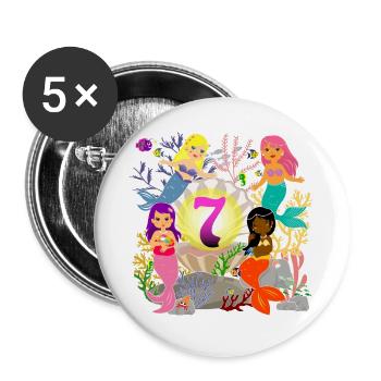 7. Geburtstag Mädchen Meerjungfrau ich bin 7 Jahre - Buttons groß 56 mm (5er Pack) - Weiß - Vorne