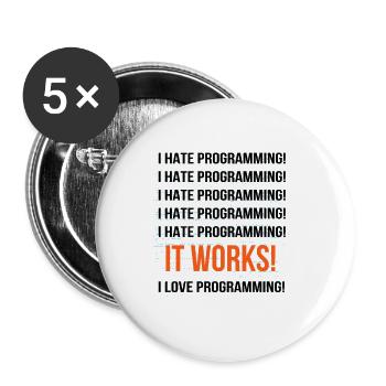 Je déteste la programmation Ça marche J'adore la programmation - Lot de 5 grands badges (56 mm) - blanc - Devant