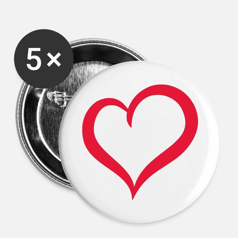 Heart red with white border - Buttons large 2.2''/56 mm (5-pack) - white