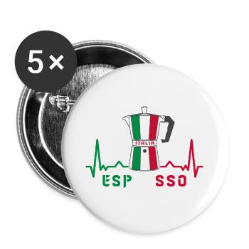 Heart rate espresso design / gift idea - Buttons large 2.2''/56 mm (5-pack) - white - Front