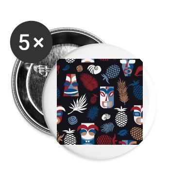 Modèle avec des masques tiki sur fond noir - Lot de 5 grands badges (56 mm) - blanc - Devant